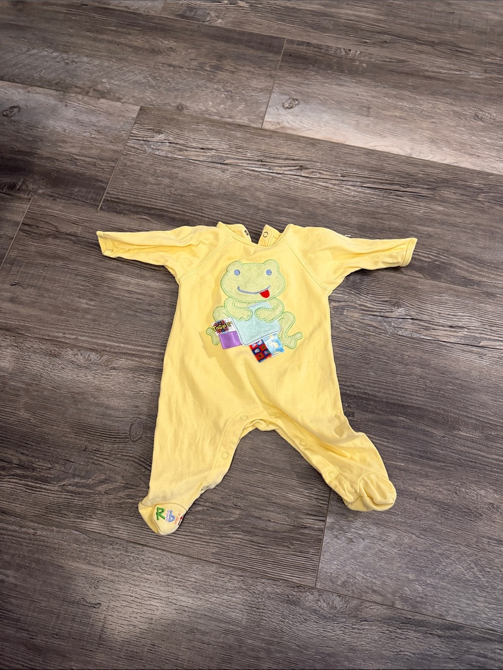Taggies Yellow Baby One-Piece Sleeper with Frog Appliqué